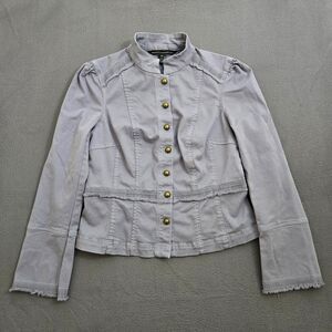 WHBM Women 6P Blue Gray Button Front Military Jacket